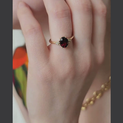 ashes ring garnet and white sapphire 14k gold