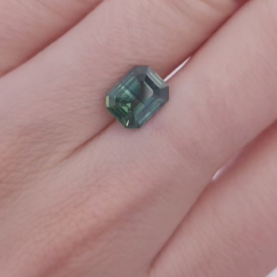 natural green sapphire bicolored, emerald cut loose gemstone