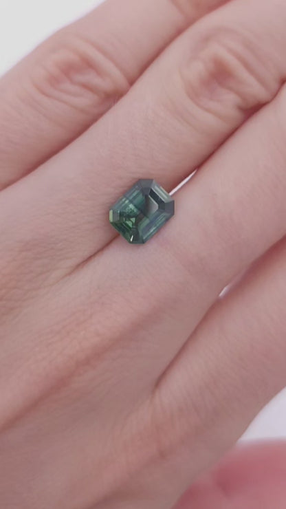 natural green sapphire bicolored, emerald cut loose gemstone