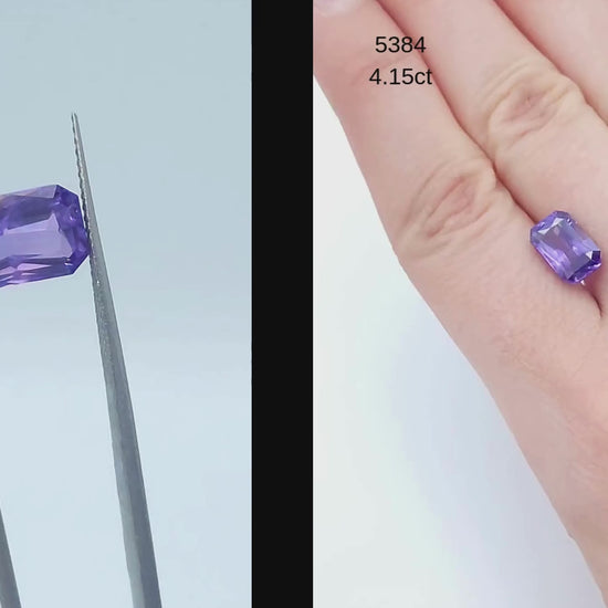 purple sapphire in an emerald cut