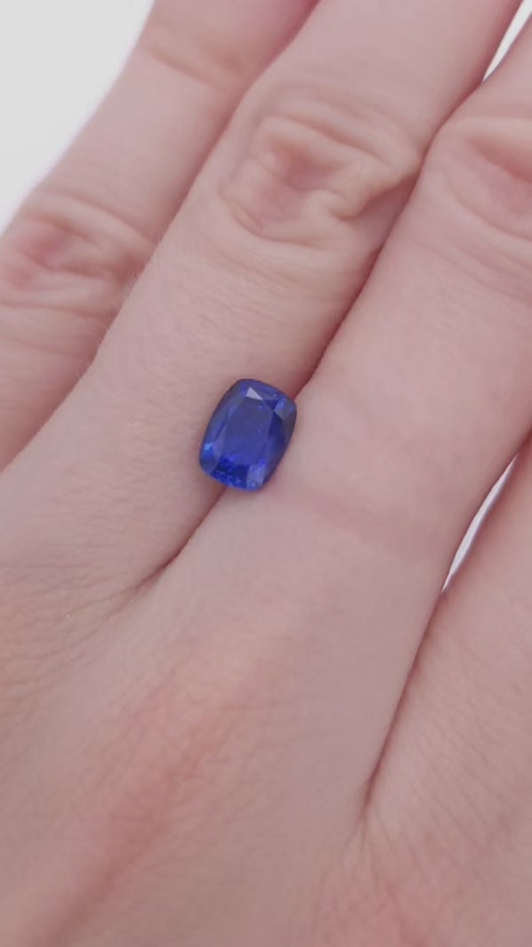 1.6ct natural royal blue sapphire gemstone, cushion cut 