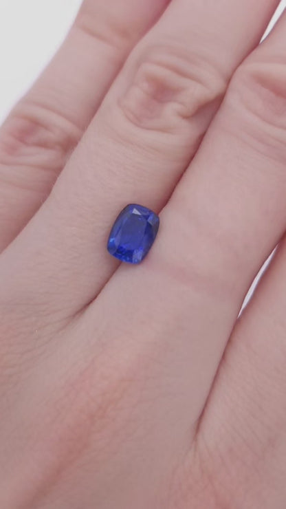 1.6ct natural royal blue sapphire gemstone, cushion cut 