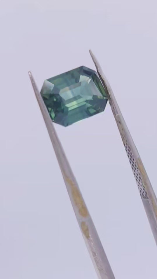 2.17ct green teal sapphire, emerald cut sapphire, no heat loose gemstone