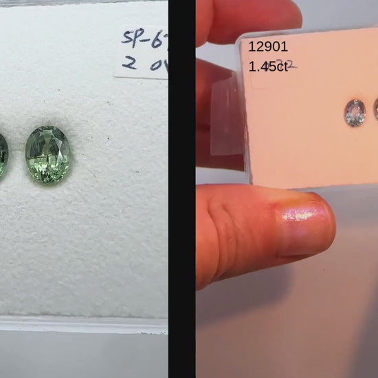 Pair of oval cut alexandrite gemstones medium color change