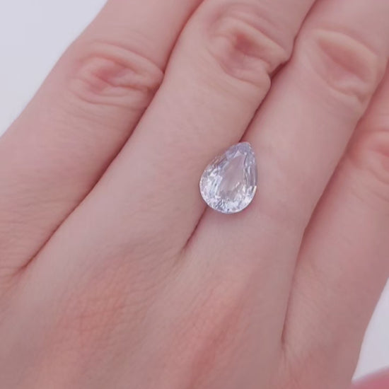 Natural no heat light silver sapphire, pear cut over 3cts