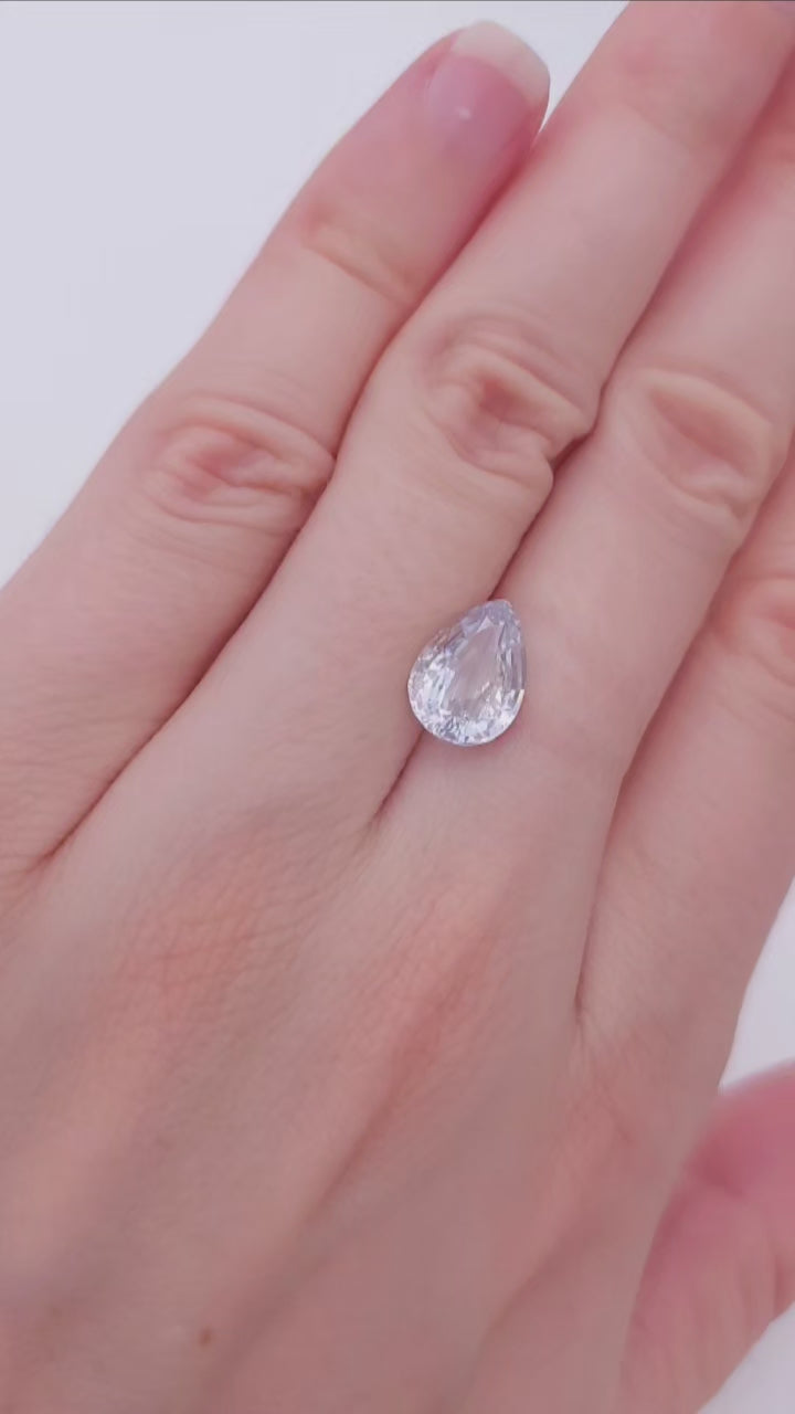 Natural no heat light silver sapphire, pear cut over 3cts