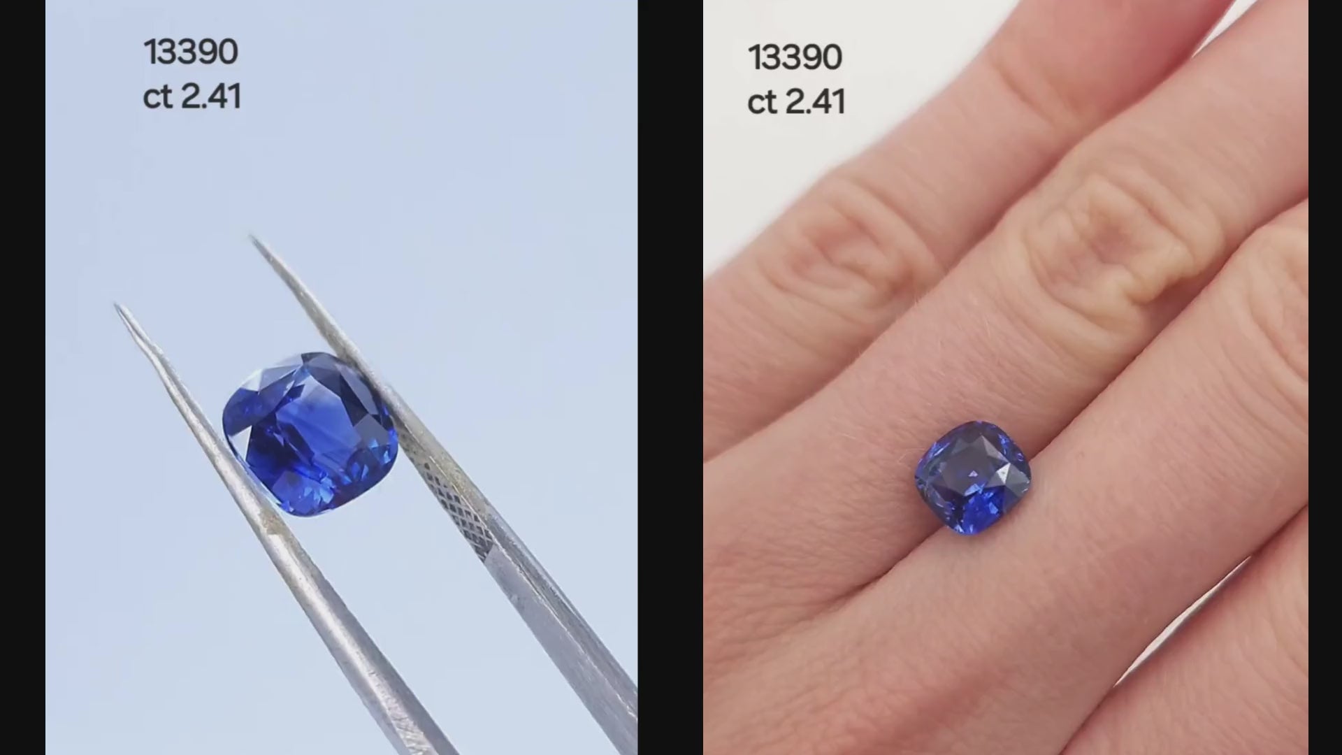 2 carat plus cushion cut sapphire high quality on hand and in tweezers 