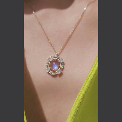 14k gold moonstone and alexandrite necklace pendant june birthstone