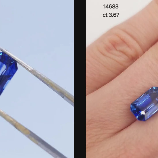 3.67 carat emerald cut natural blue sapphire, cut corners