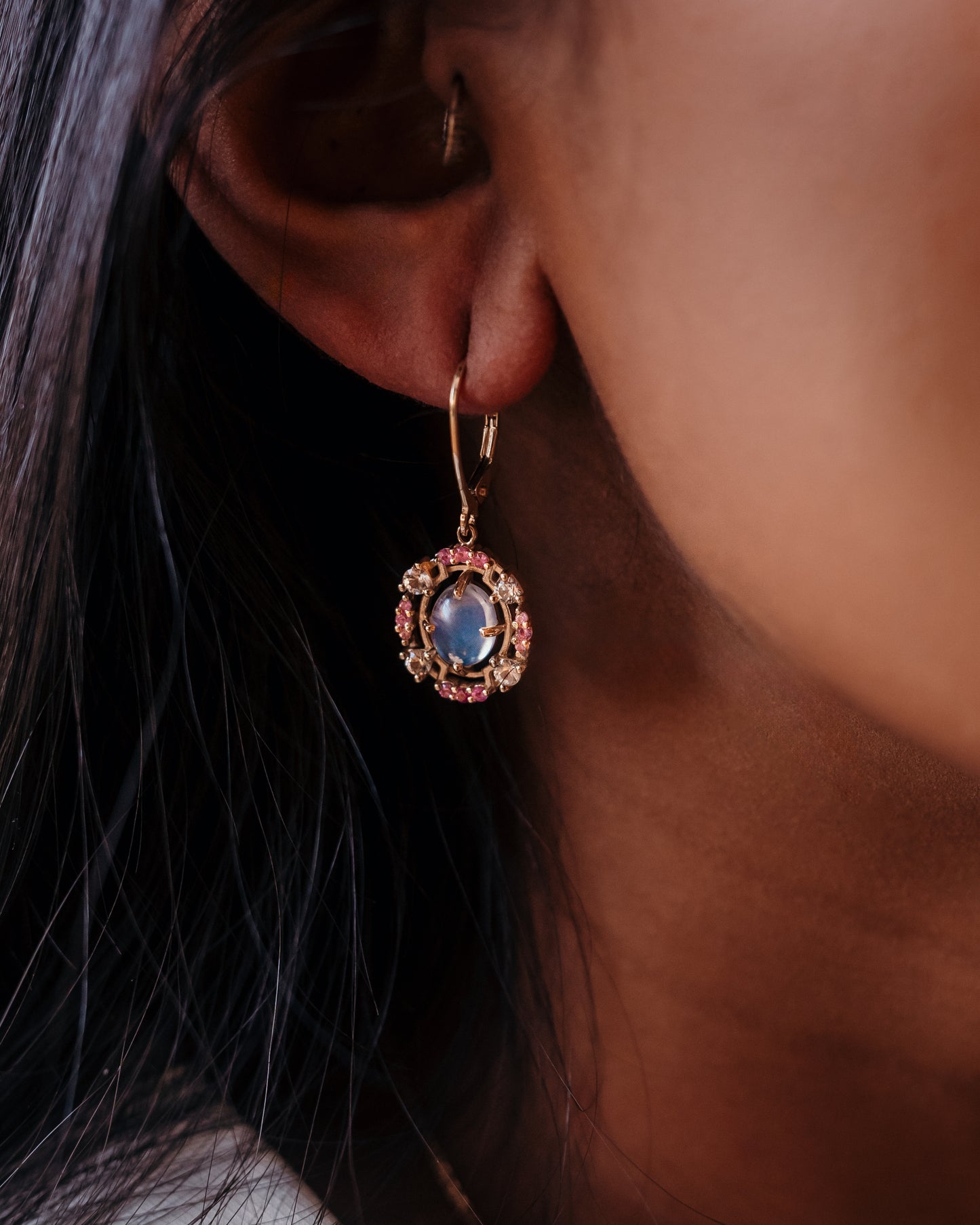 Moonstone and sapphire earrings 