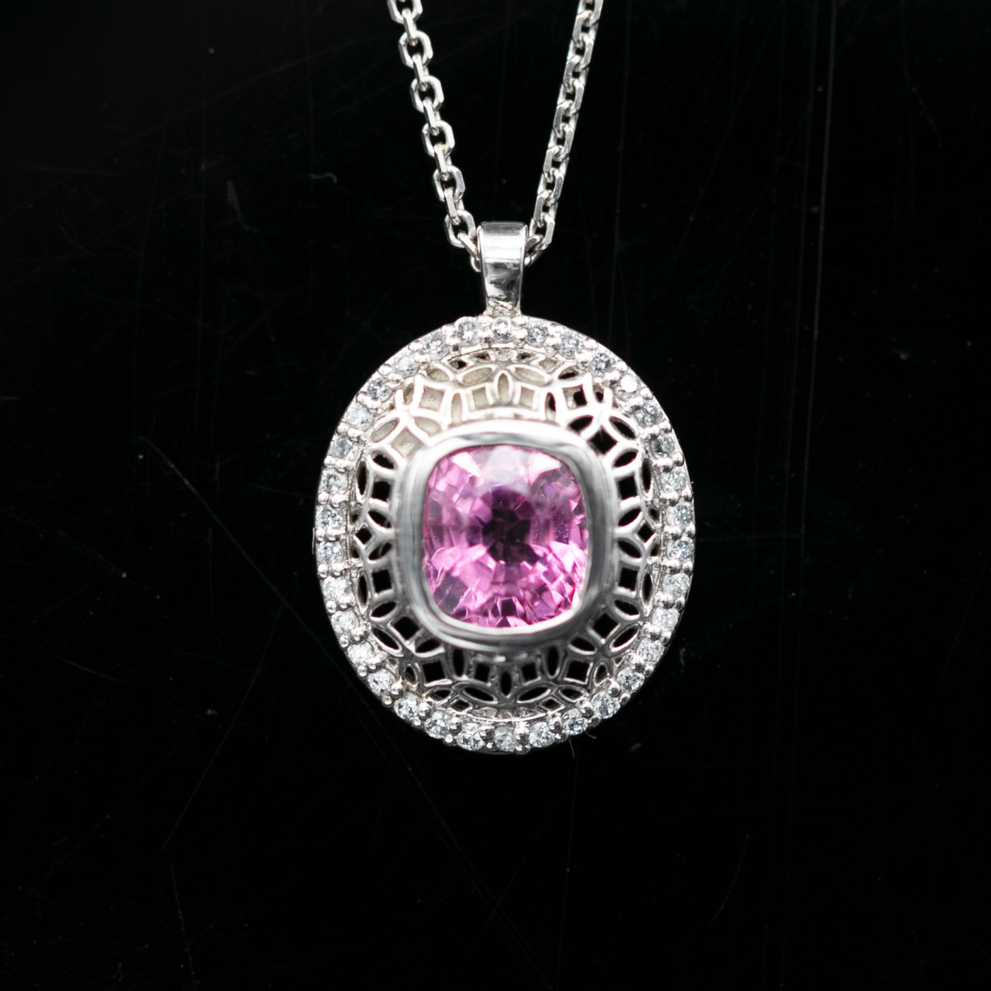 art deco necklace with diamond and spinel