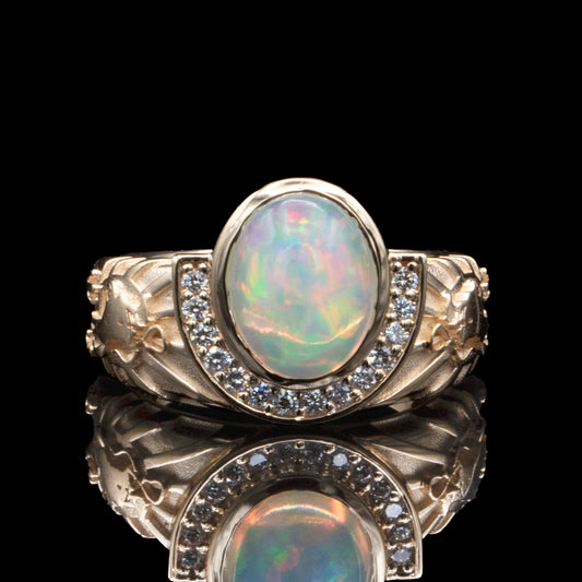 Opal & Diamond Horseshoe & Cowboy Ring - Western Collection