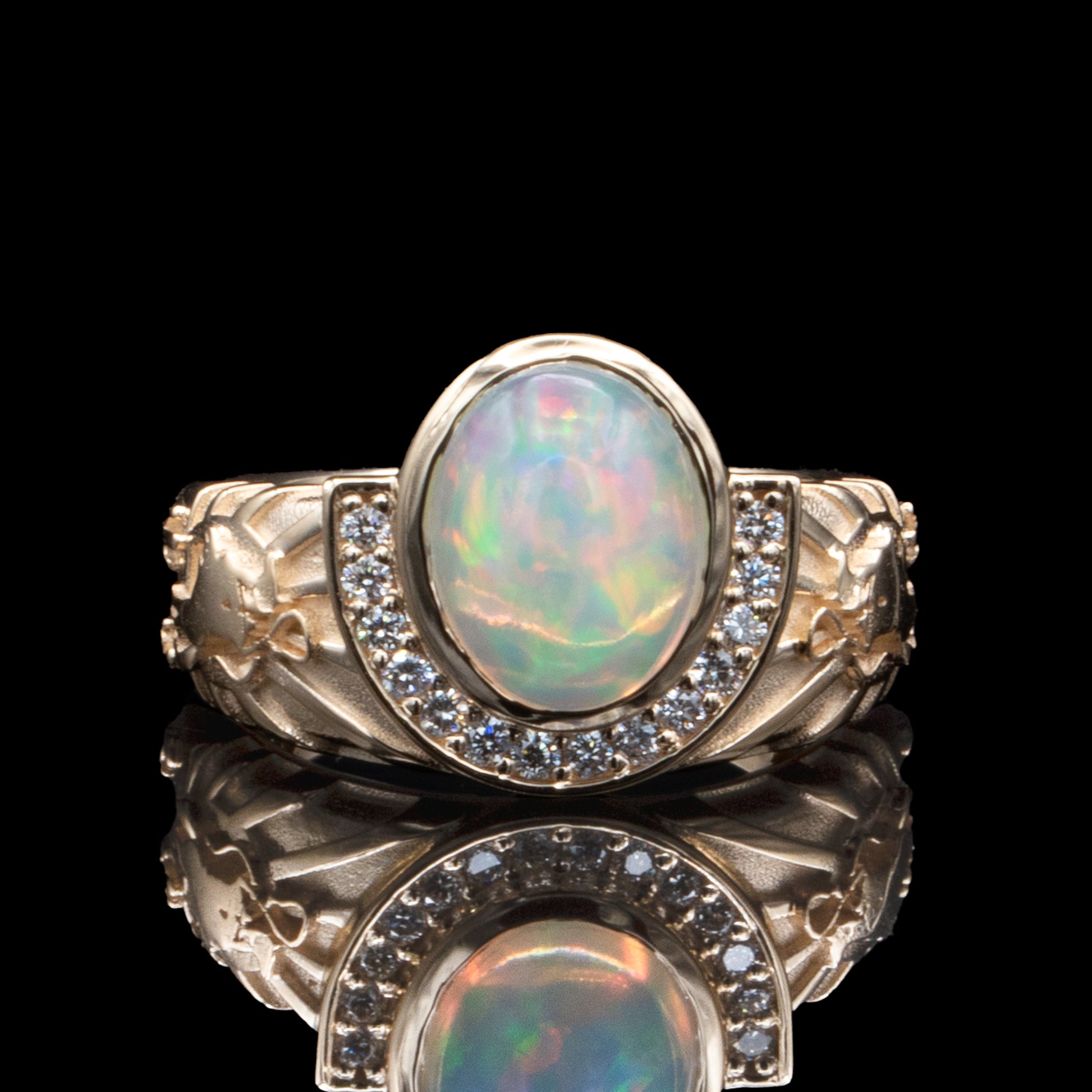 lucky diamond horseshoe ring with opal and diamond