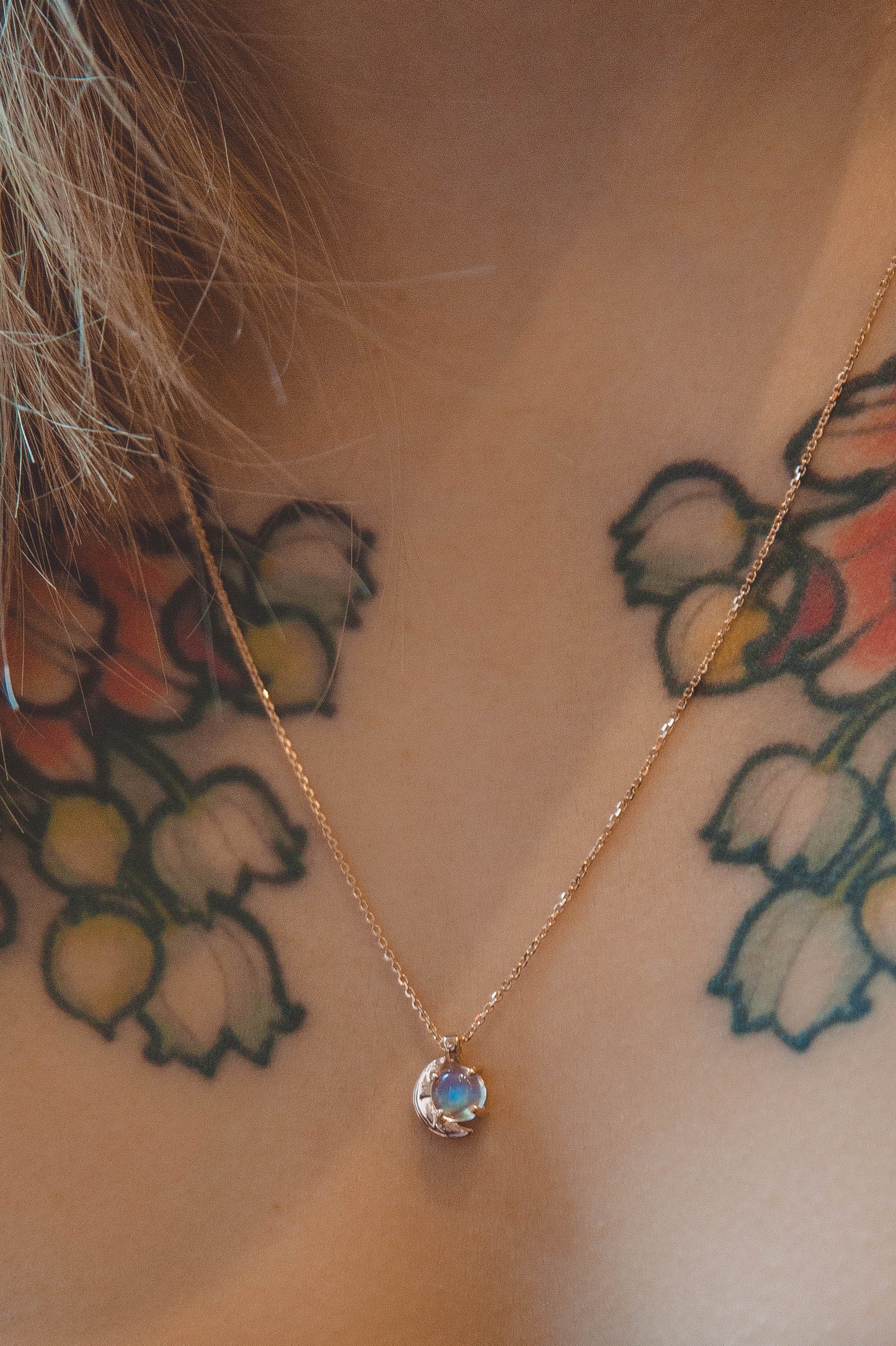 cremation urn necklace rose gold with moon