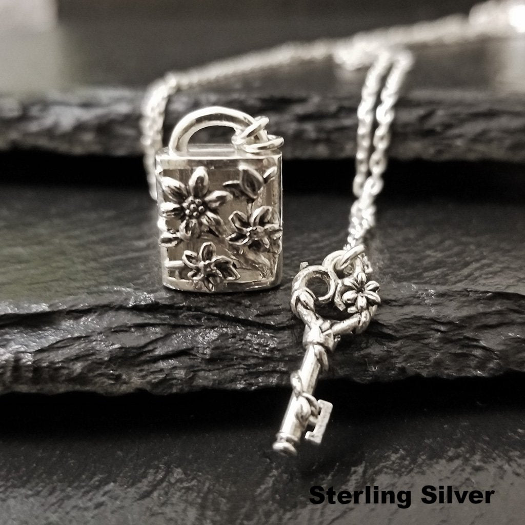 Sterling silver locket and key necklace