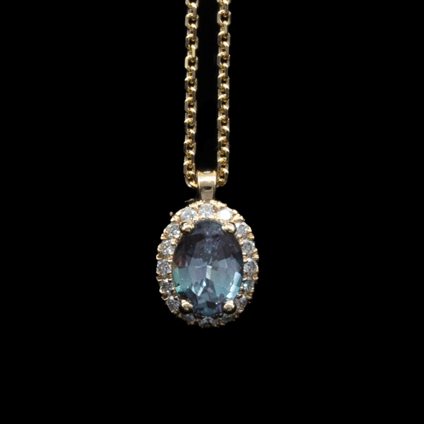 Alexandrite Pendant with diamond halo