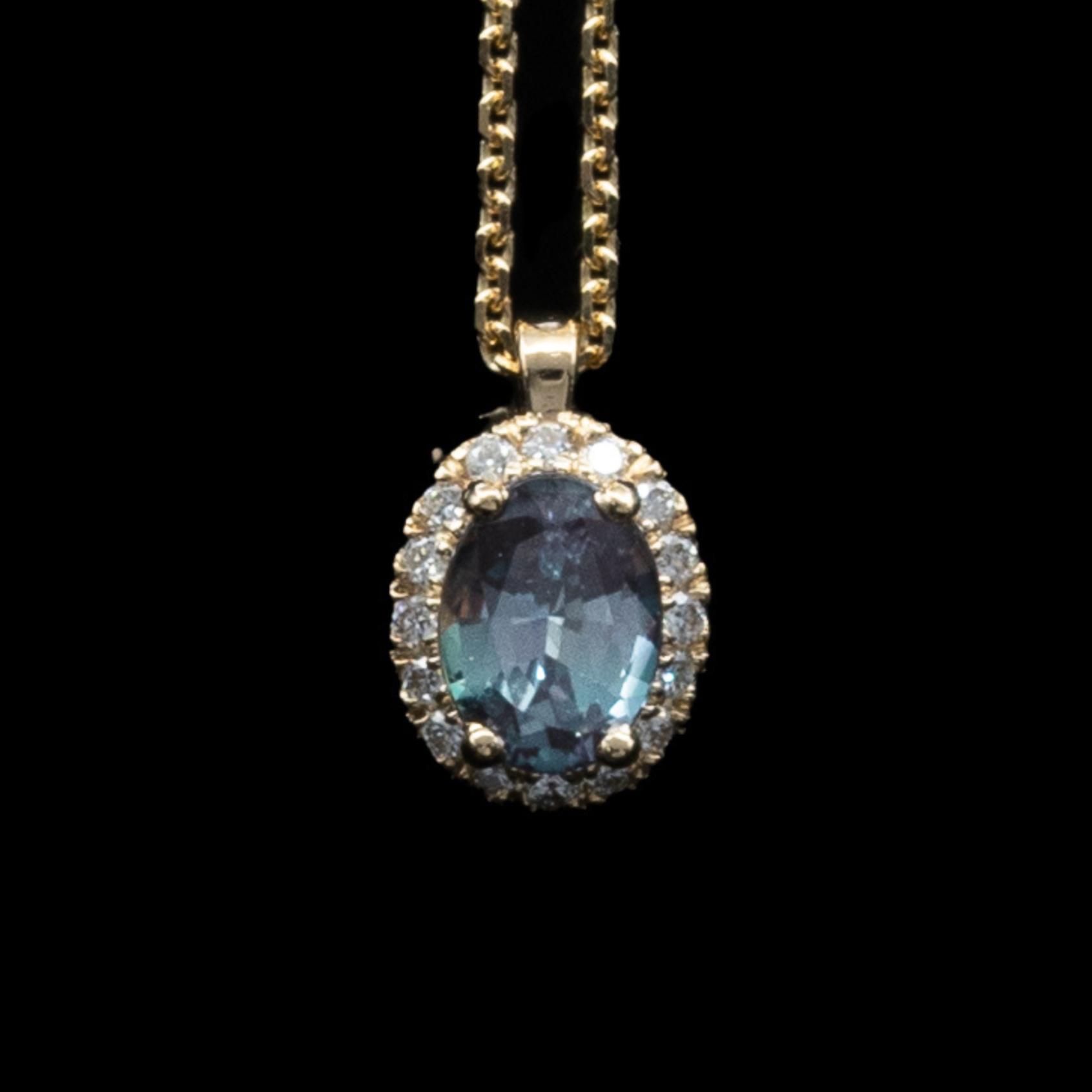 Alexandrite Pendant with diamond halo