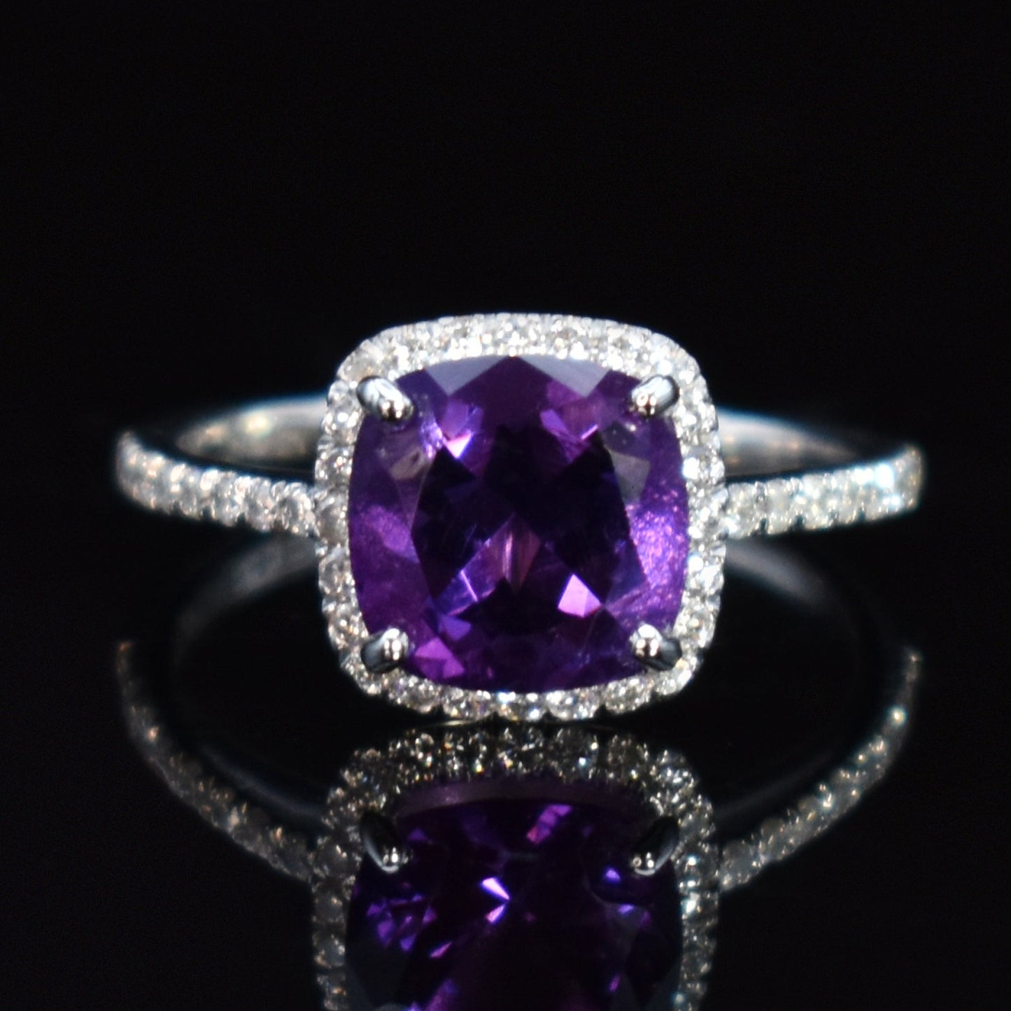 Amethyst and diamond halo ring ashes jewelry