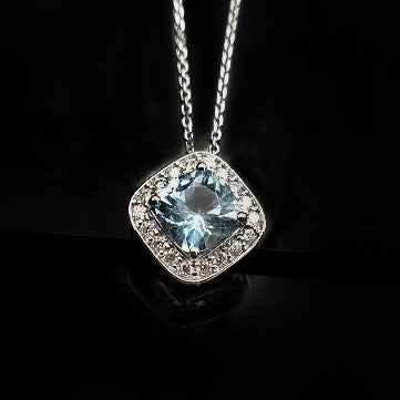 Aquamarine and diamond birthstone necklace in white gold