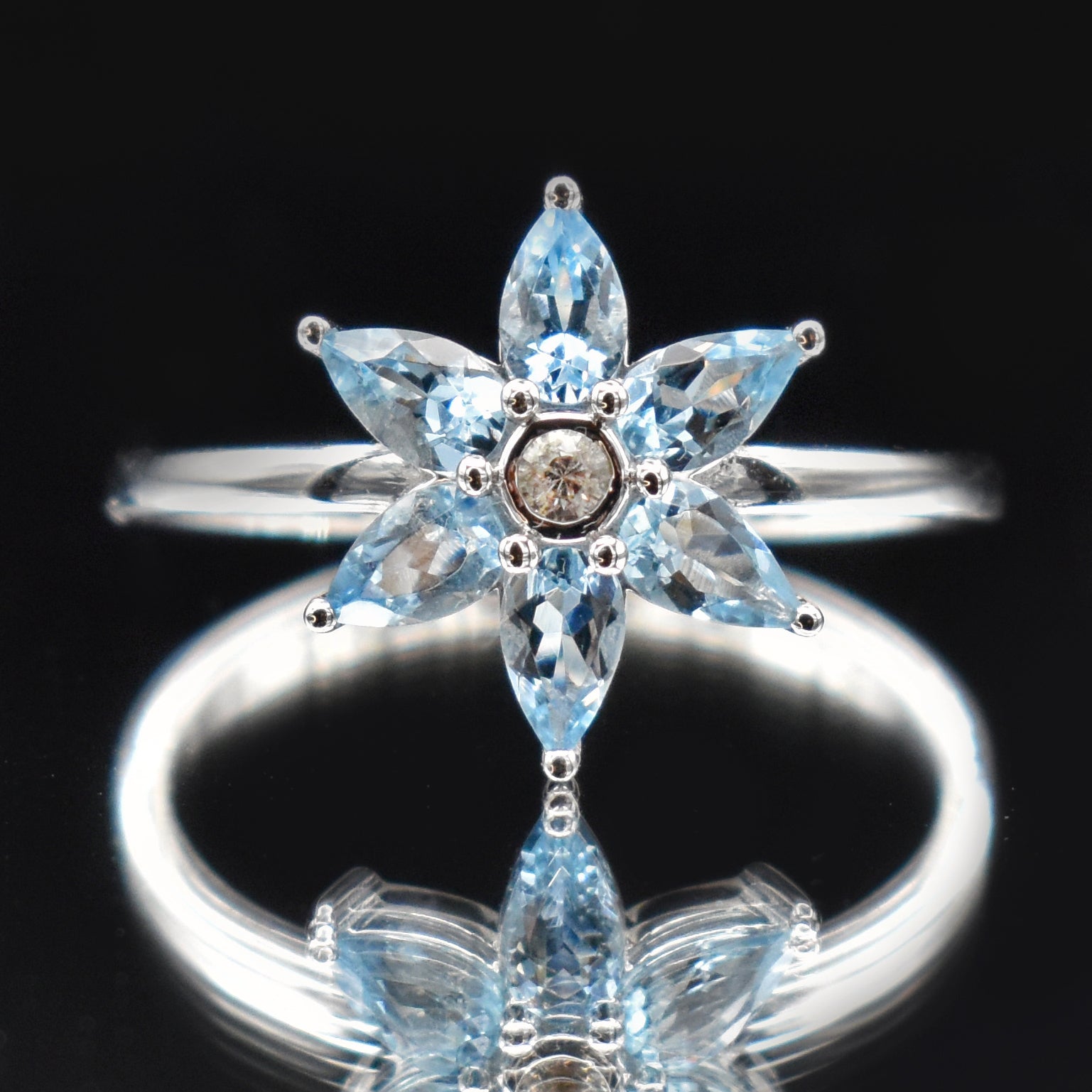 flower ashes ring with aquamarine birthstone