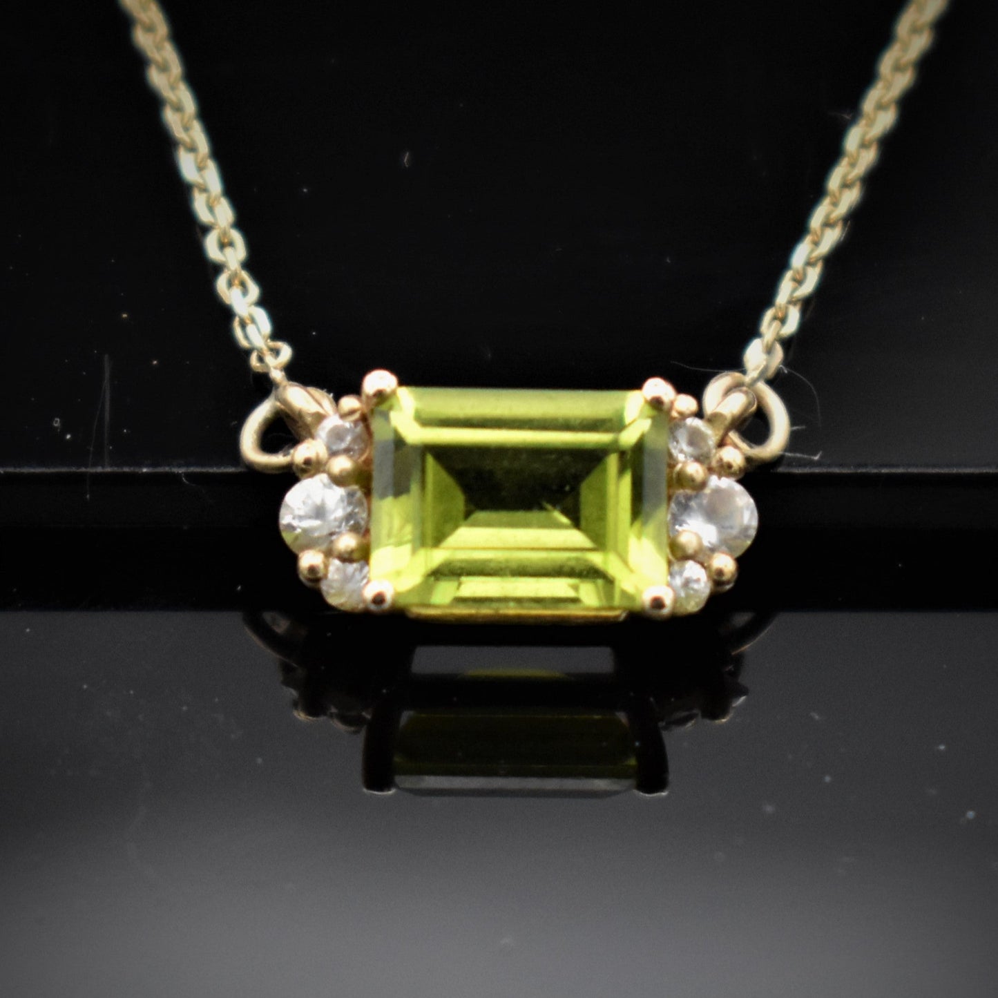 Emerald cut necklace in peridot