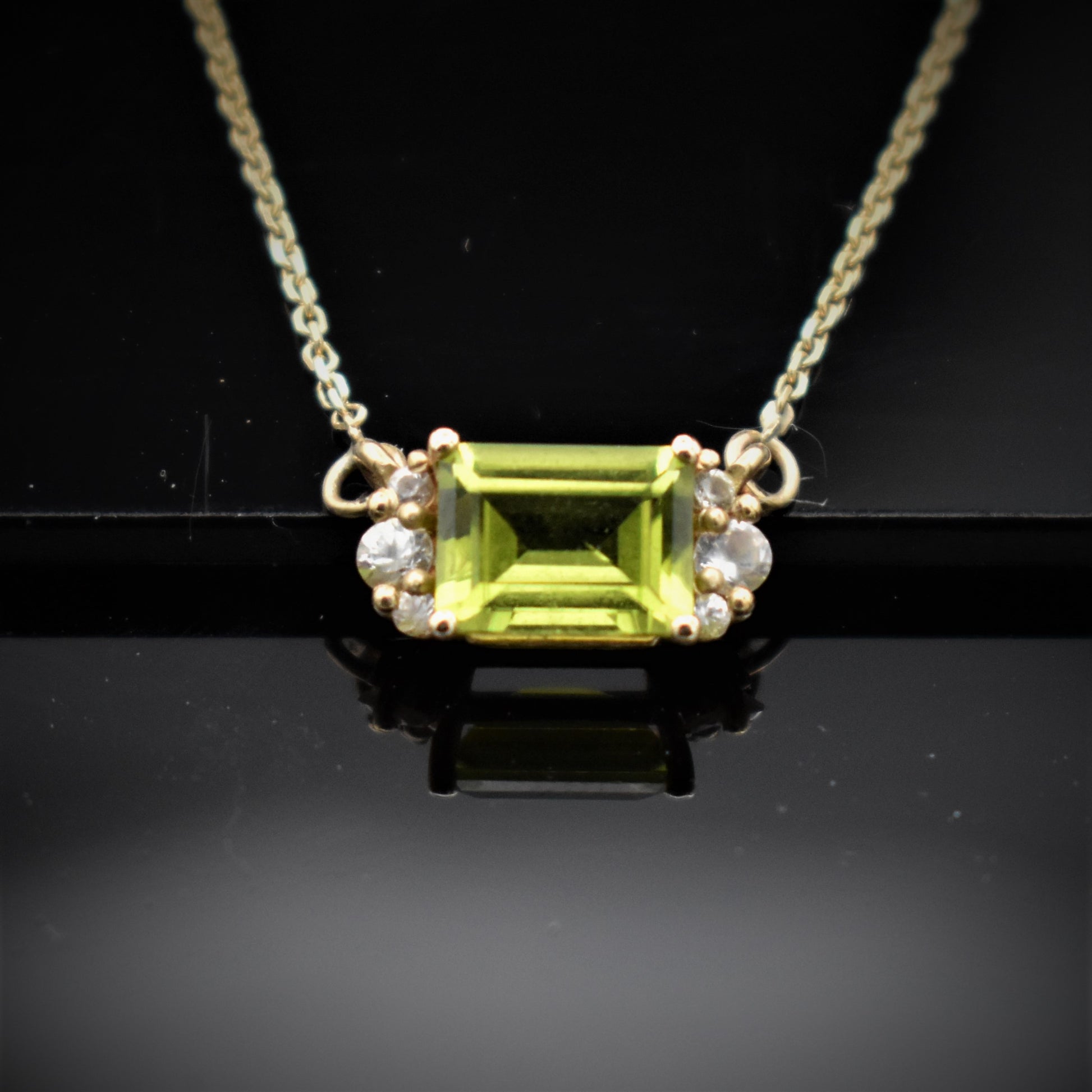 Emerald cut necklace in peridot