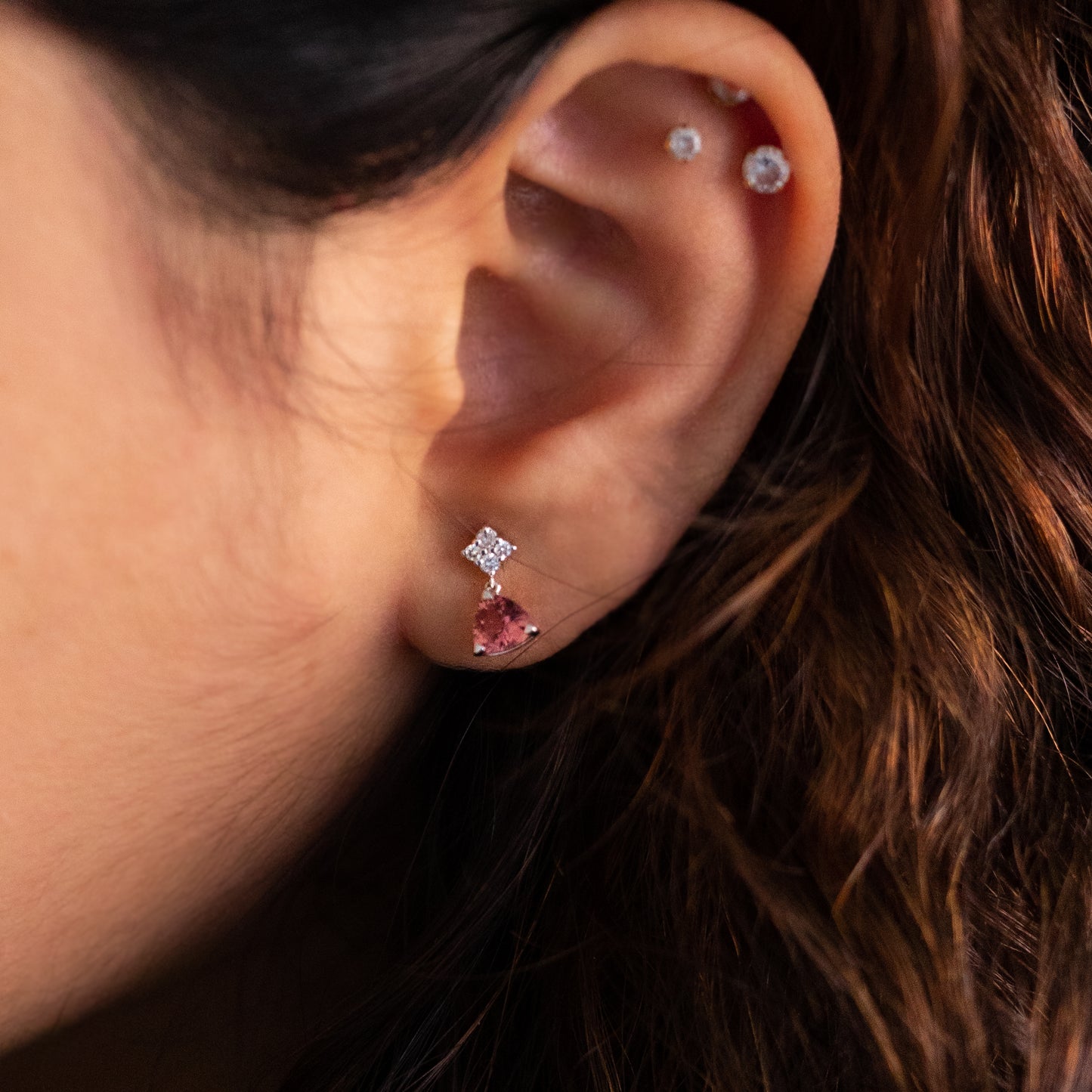 Sunset Tourmaline and Diamond Studs