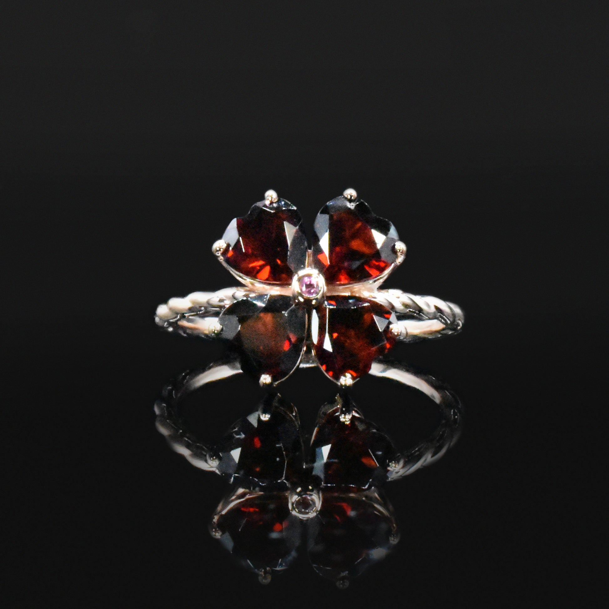 Garnet cremation ring with ashes
