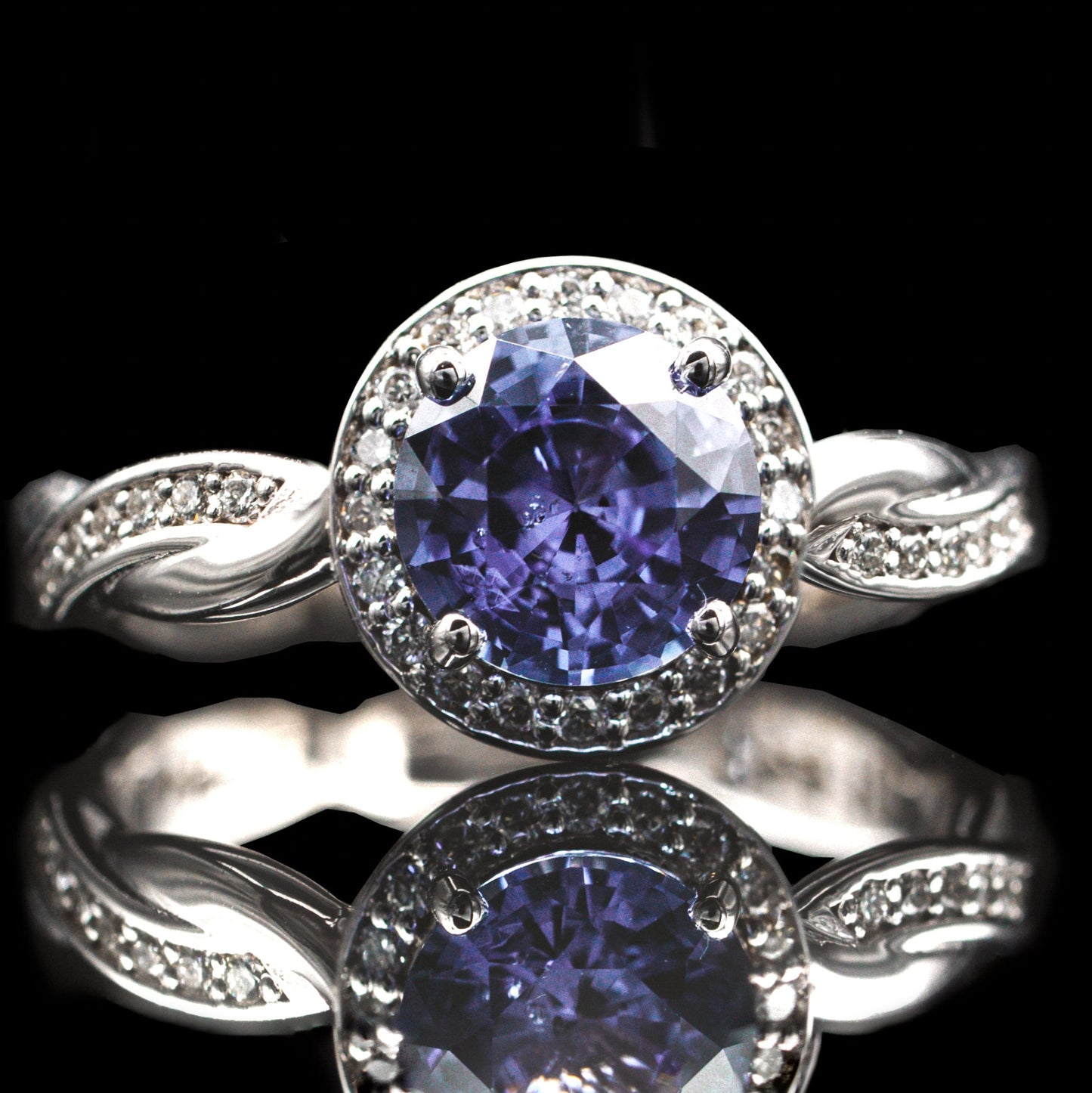 Sapphire Engagement Ring twisted diamond shank