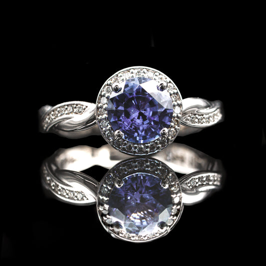 Sapphire Engagement Ring twisted diamond shank