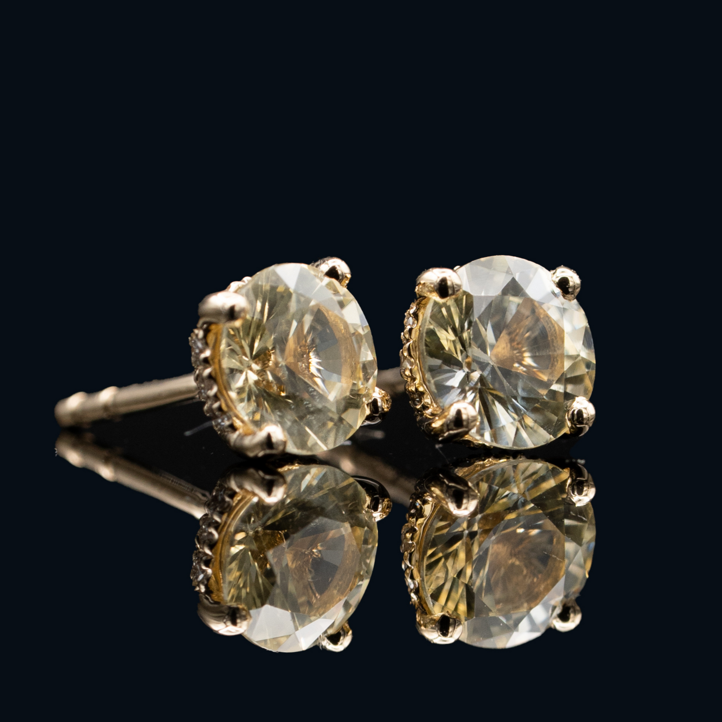 Yellow Sapphire Studs with diamond hidden halo