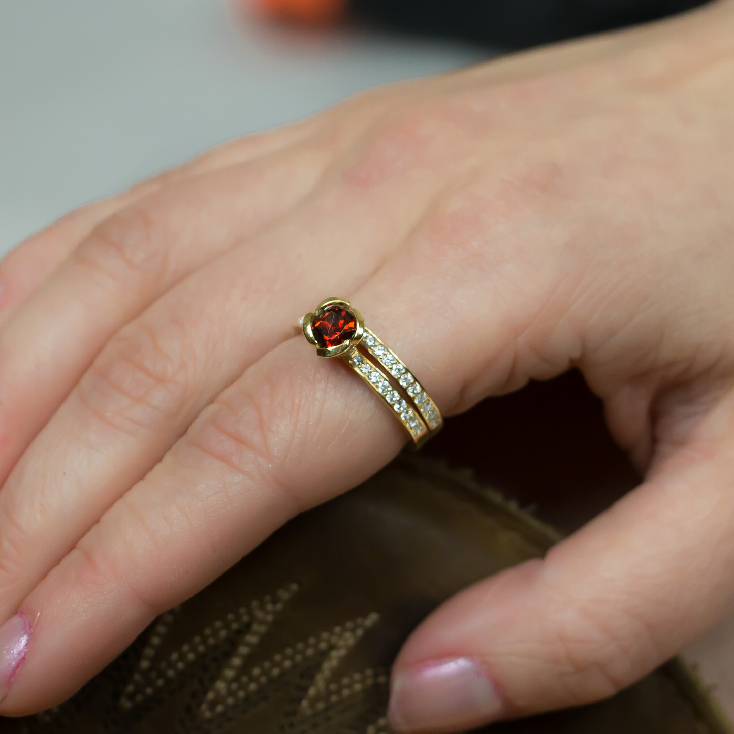 garnet ring with diamonds