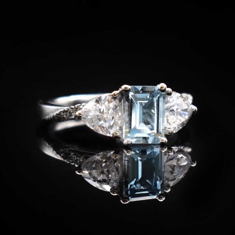 Emerald cut aquamarine engagement ring