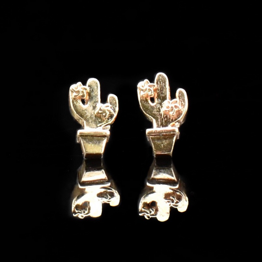 mini cactus stud earrings gold