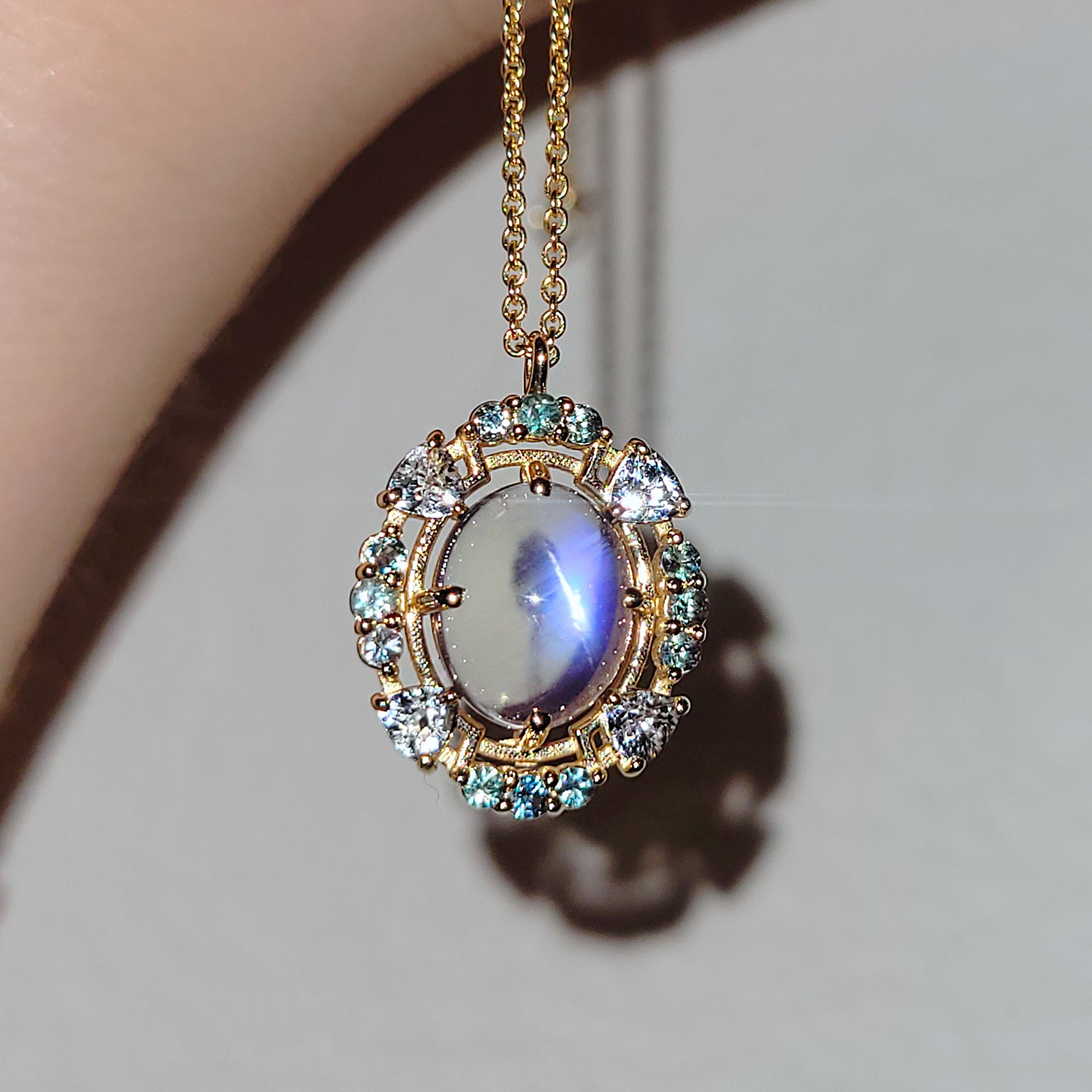 moonstone alexandrite pendant celestial jewelry custom necklace gemstone june birthstone birthday gold