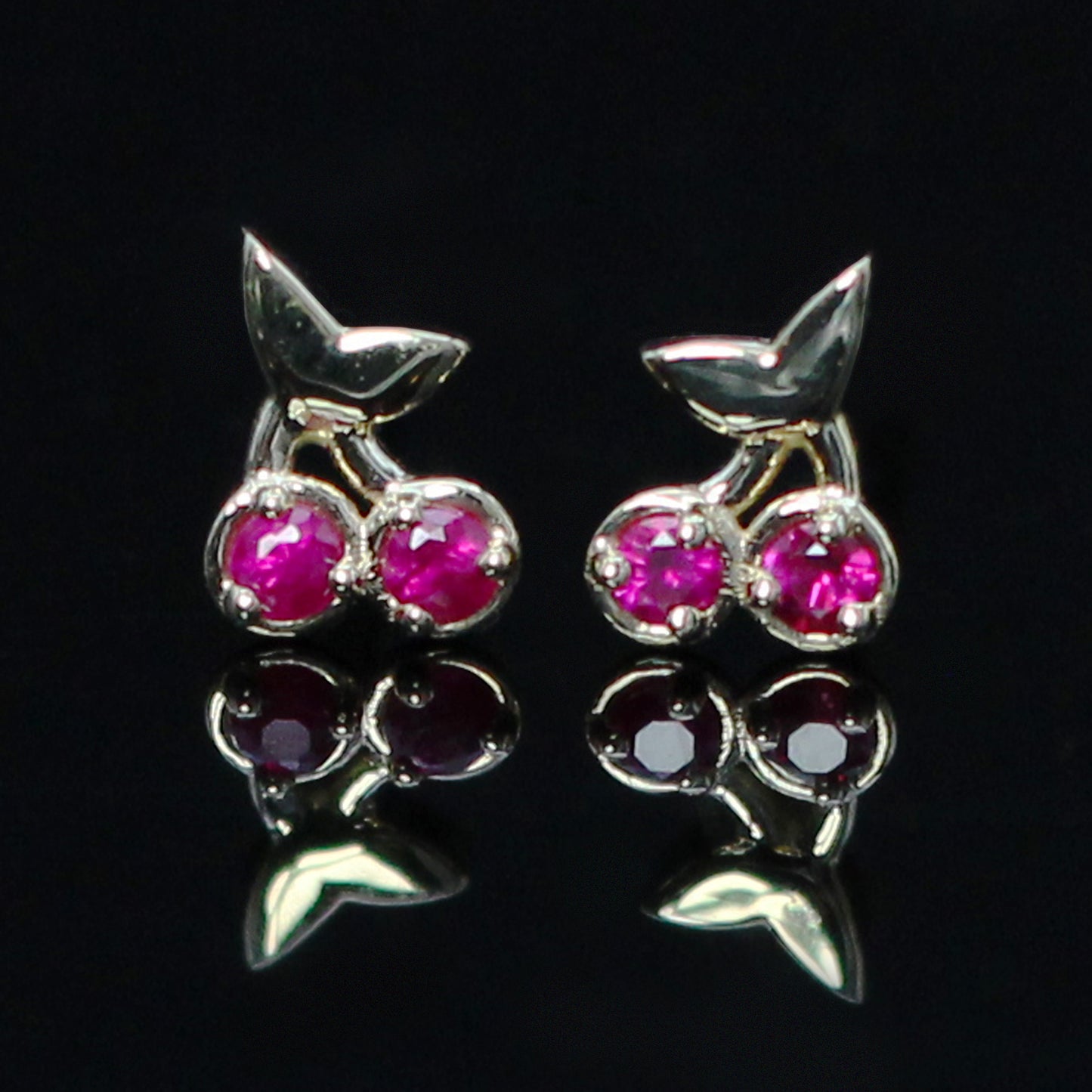 cherry gold stud earrings- fruit stud collection ruby