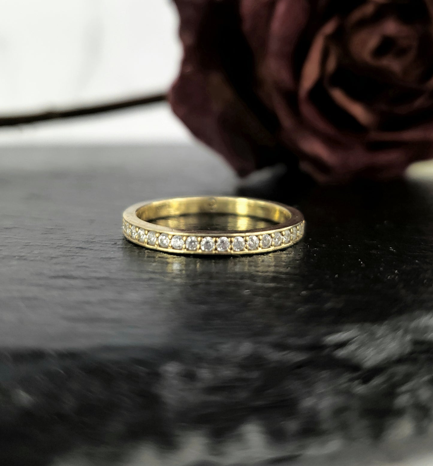 Bright Cut Gold Wedding Band – Stackable Eternity Ring