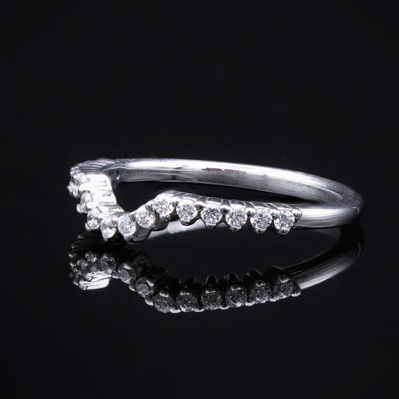 white gold chevron with diamonds wedding band