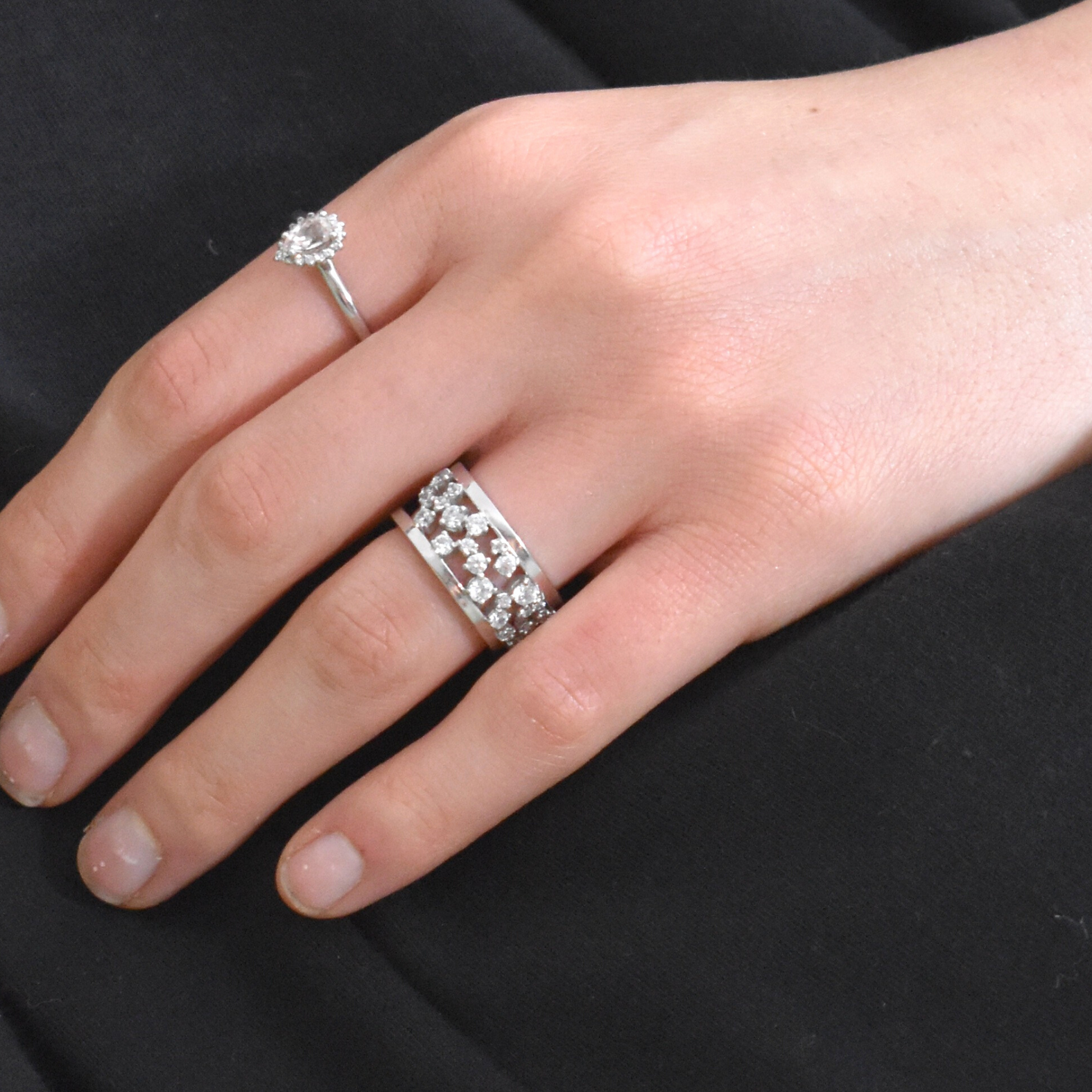 diamond semi eternity ring with clusters