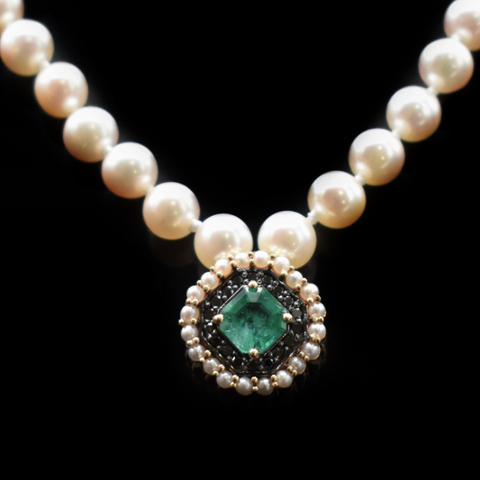 emerald and black diamond pearl necklace