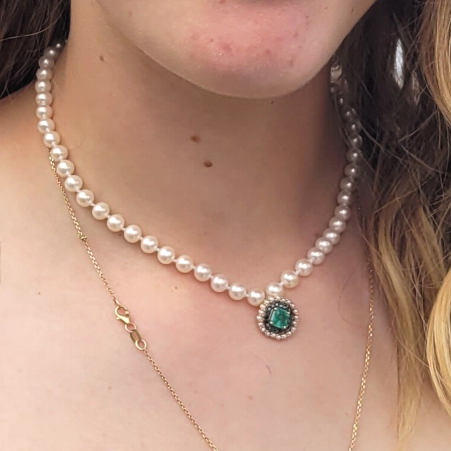 emerald black diamond pearl choker necklace 