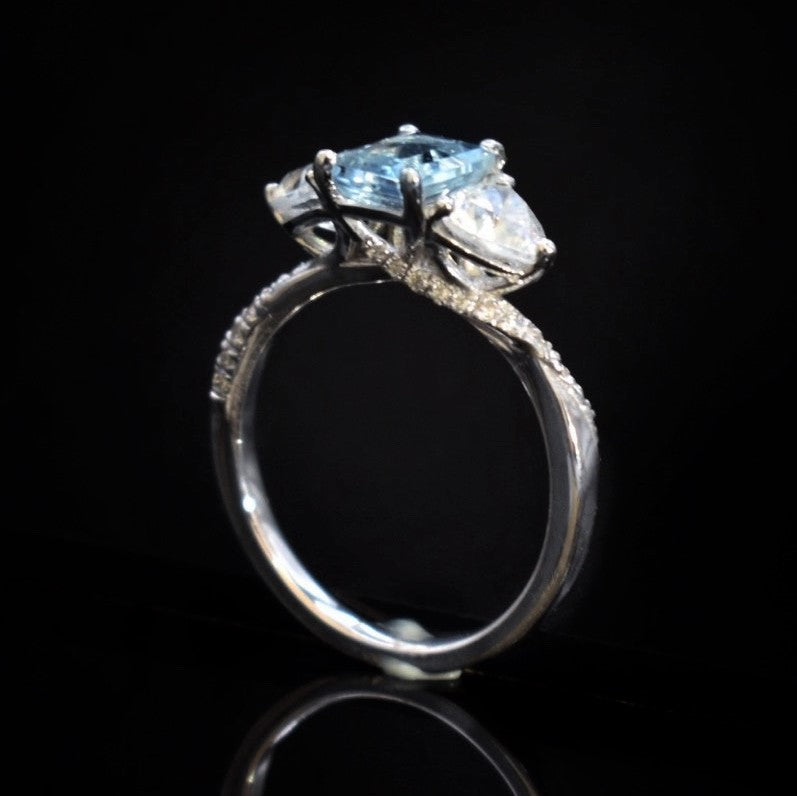 three stone engagement ring aquamarine