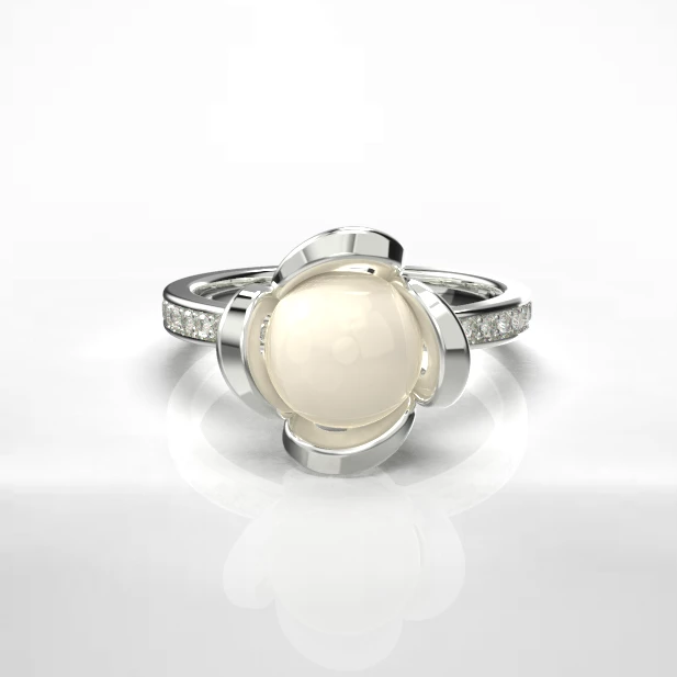 Cream pearl engagement ring