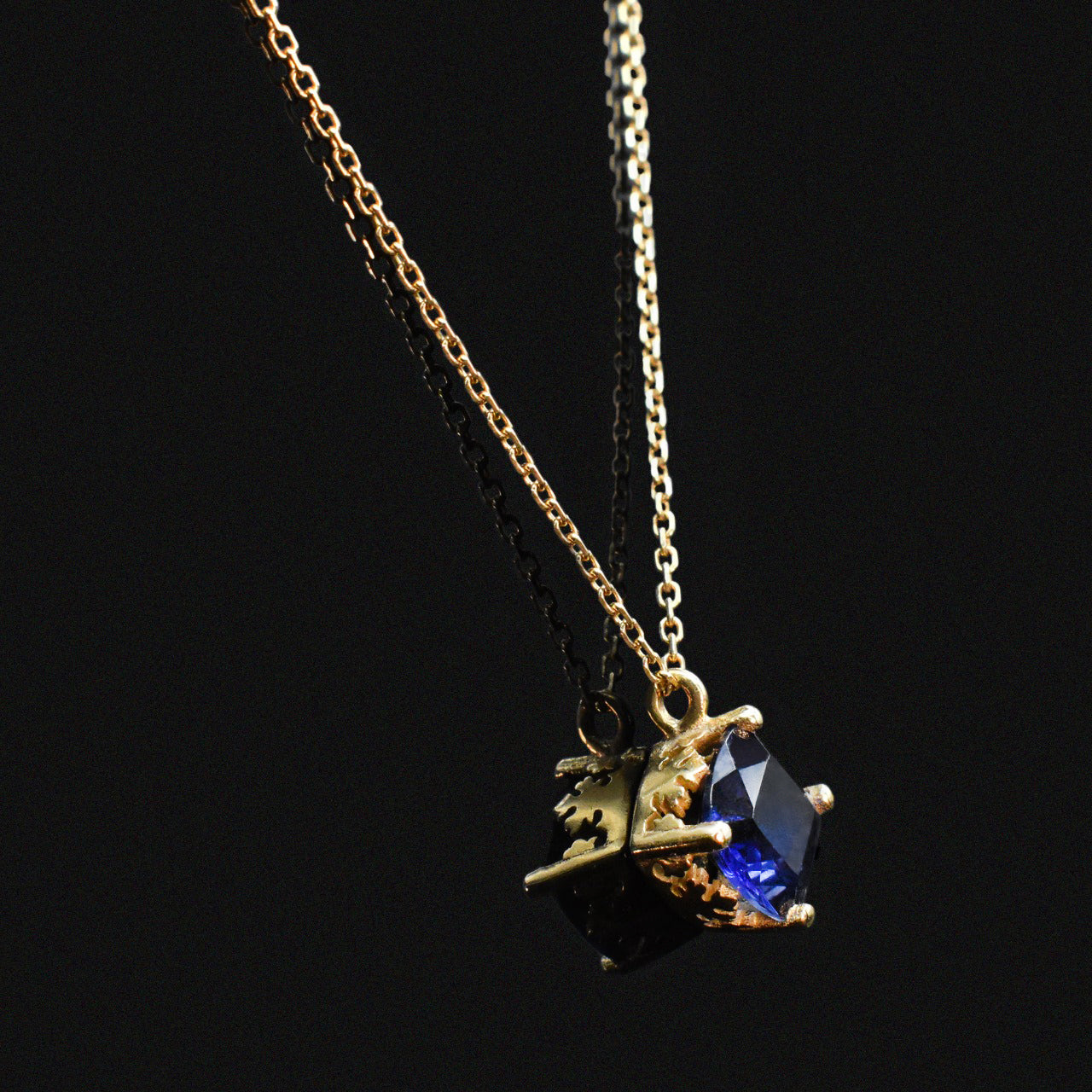 gold crown pendant blue gemstone iolite necklace