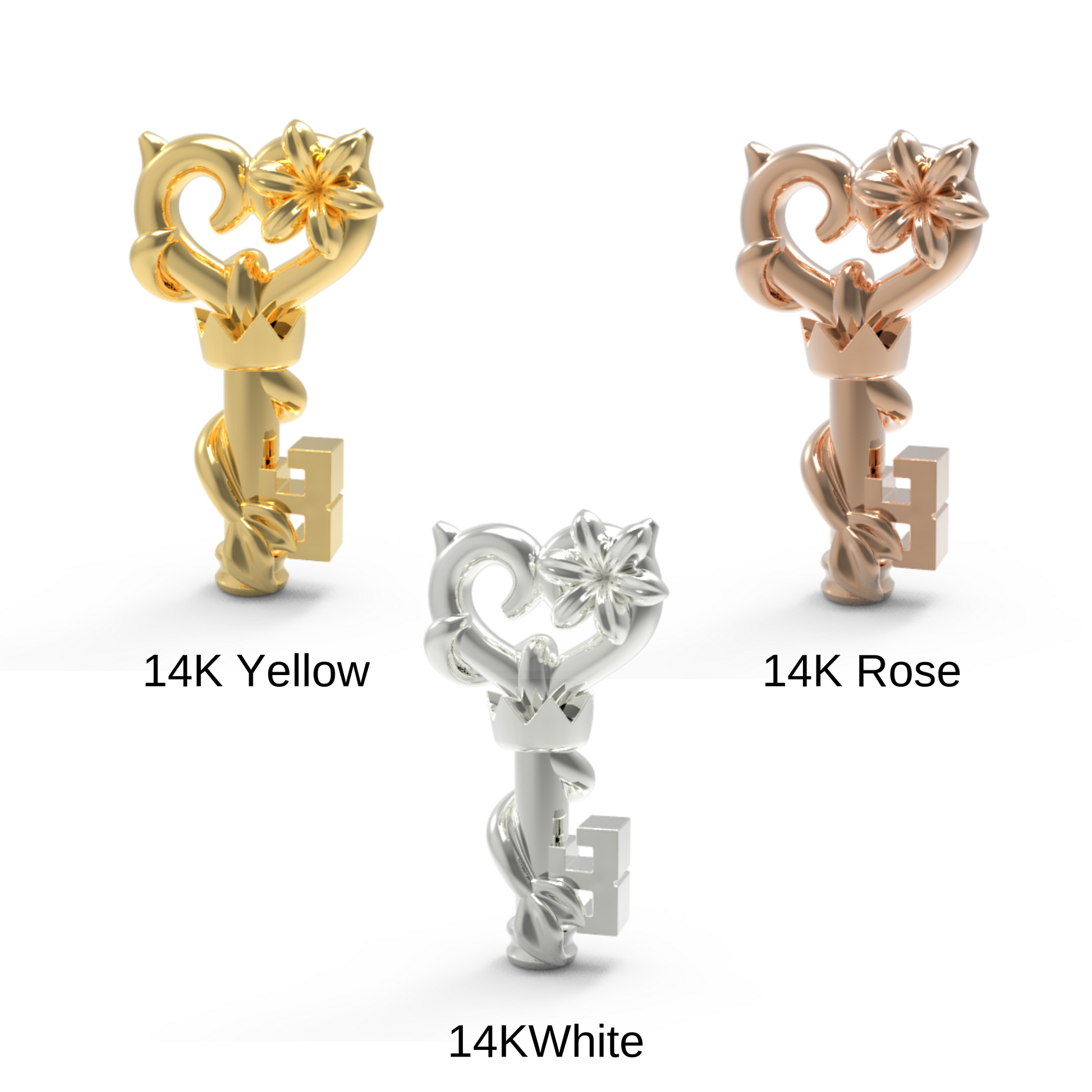 14k gold stud earrings in yellow, white and rose gold