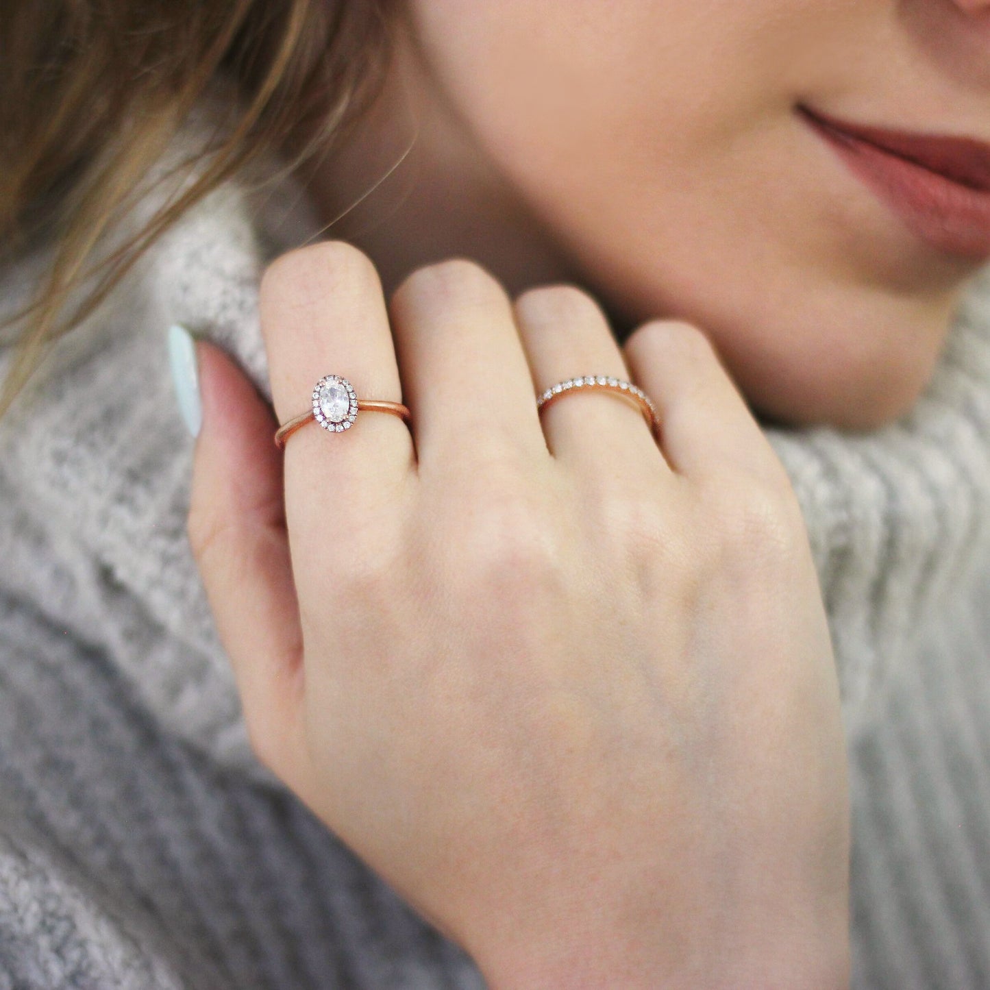 diamond rose gold halo engagement ring