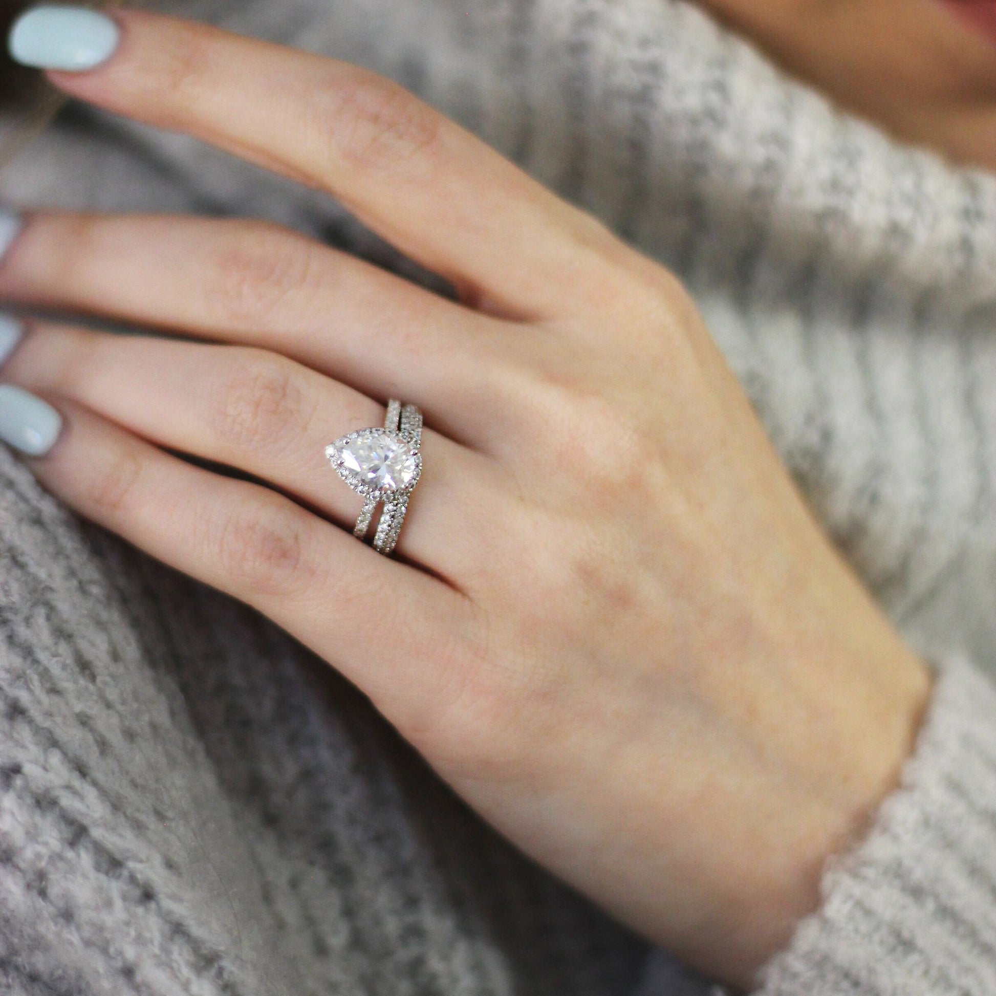 2ct White Sapphire Pear Shaped Halo With diamonds – Fine Flux