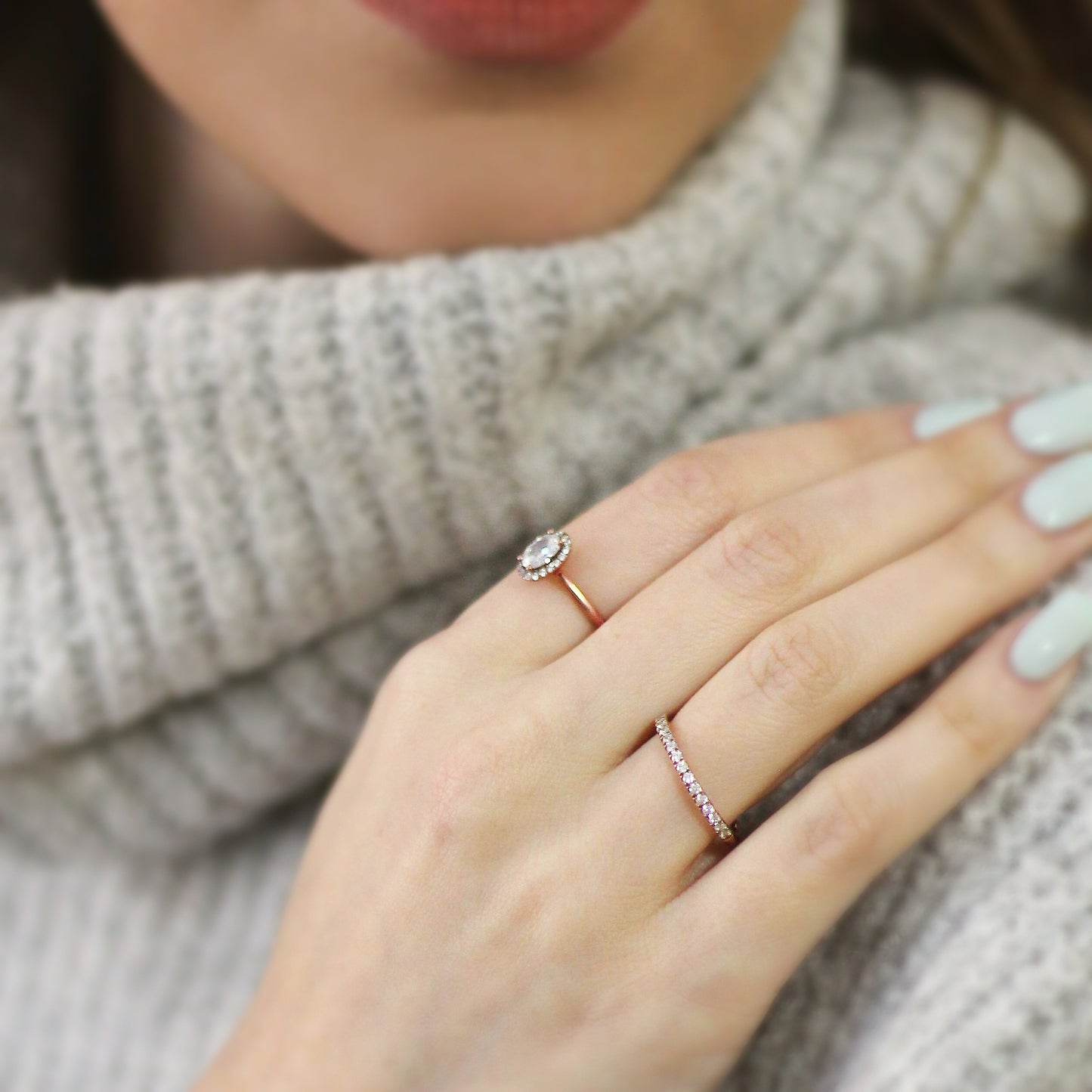 diamond rose gold halo engagement ring