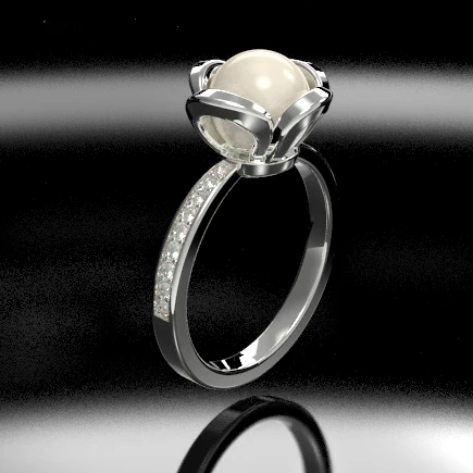 Pearl and diamond engagement ring