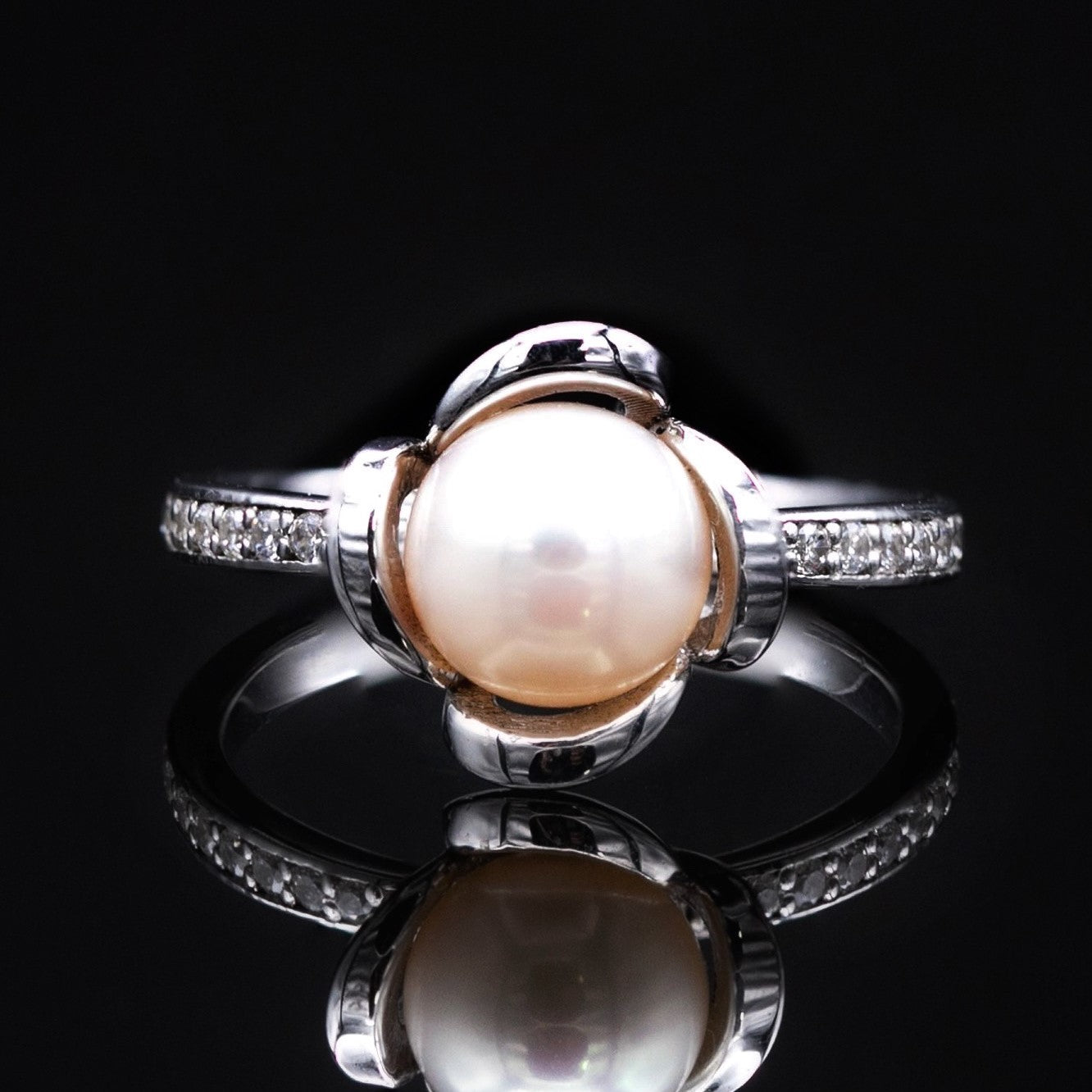 pearl and diamond engagement ring